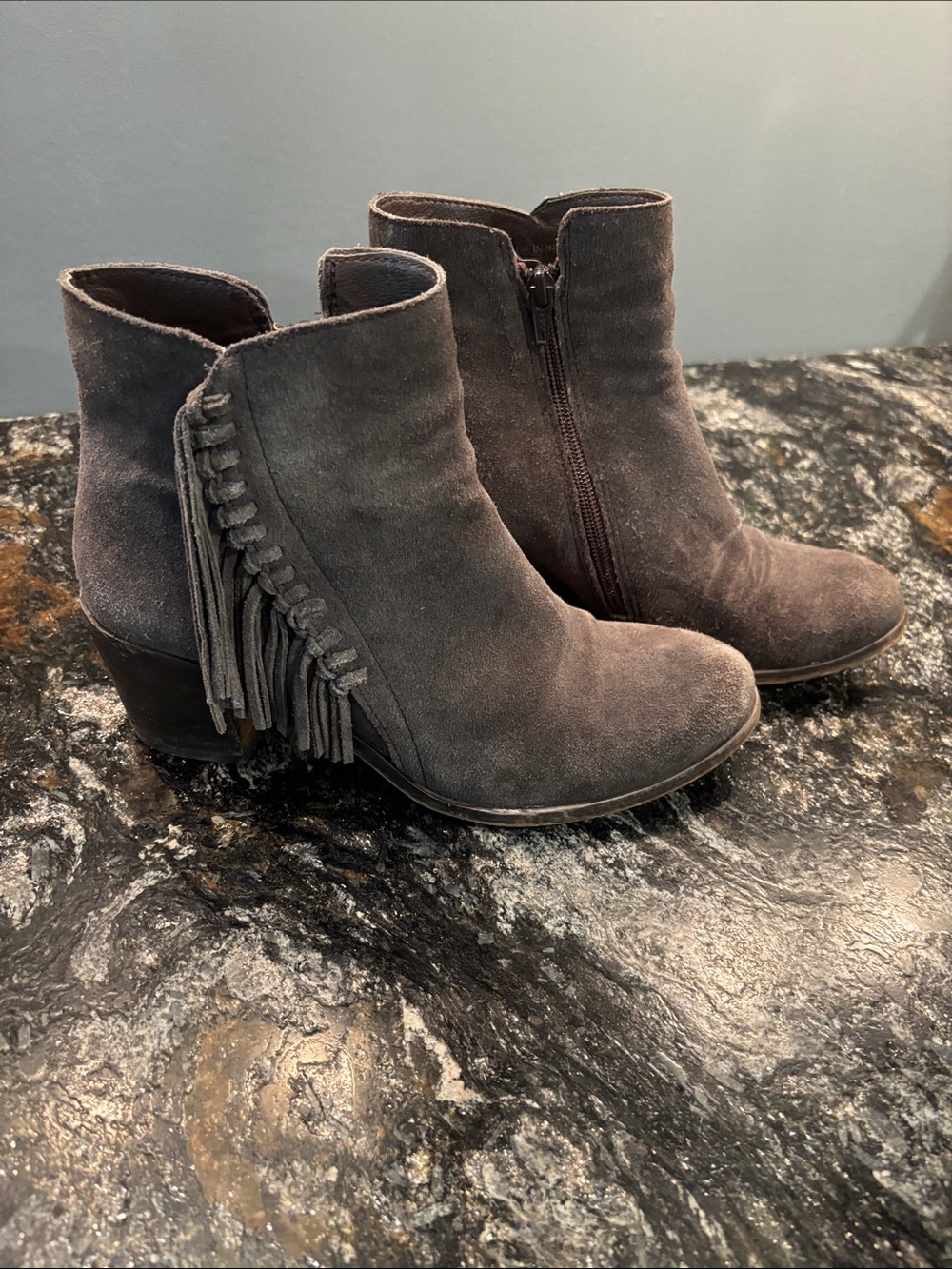 Kenneth Cole Reaction Suede Fringe Ankle Boots - Brown